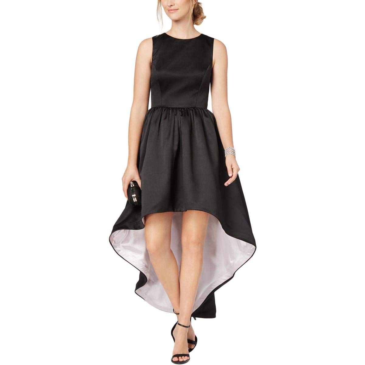 Betsy & Adam Women's Contrast High-Low Gown Dress - Size 6, Black & Pink - Perfect for Prom, Evening Parties & Special Occasions