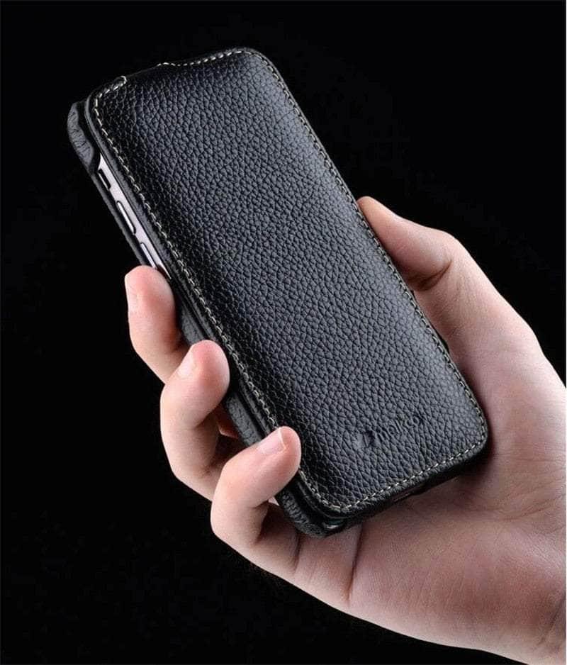 Premium Genuine Leather iPhone 14 Vertical Case - Slim Protective Cover with Card Slot | Perfect for Business Professionals & Daily Use