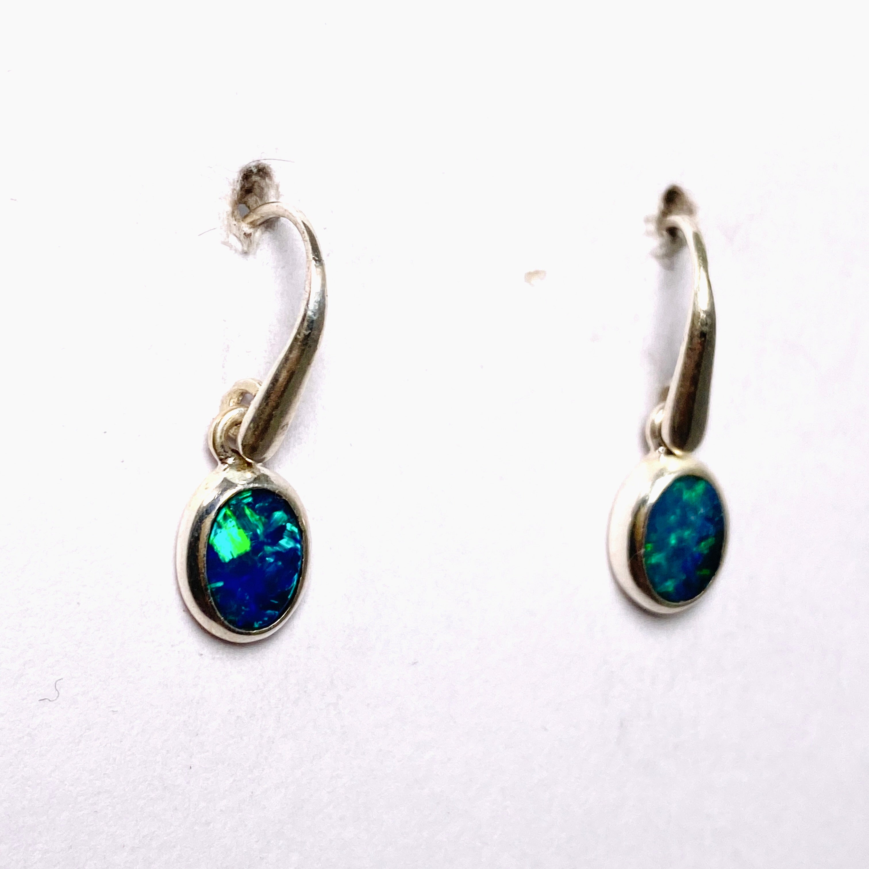 Opal Doublet (Lightning Ridge) Oval Cabochon Earrings PEGJ305 - Natural Australian Gemstone Jewelry for Women, Perfect for Weddings & Special Occasions