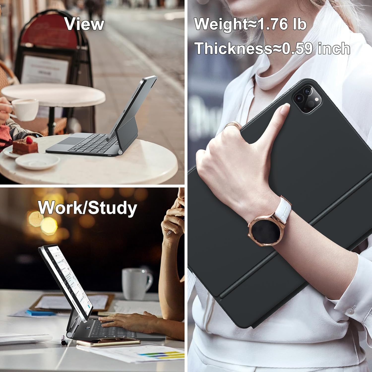 Magic Keyboard Case for iPad Air 11-inch (M2) 2024 & iPad Pro 11 (1st-4th Gen) - Slim Magnetic Smart Folio with Battery Display - Perfect for Work, Travel & Home Office Use