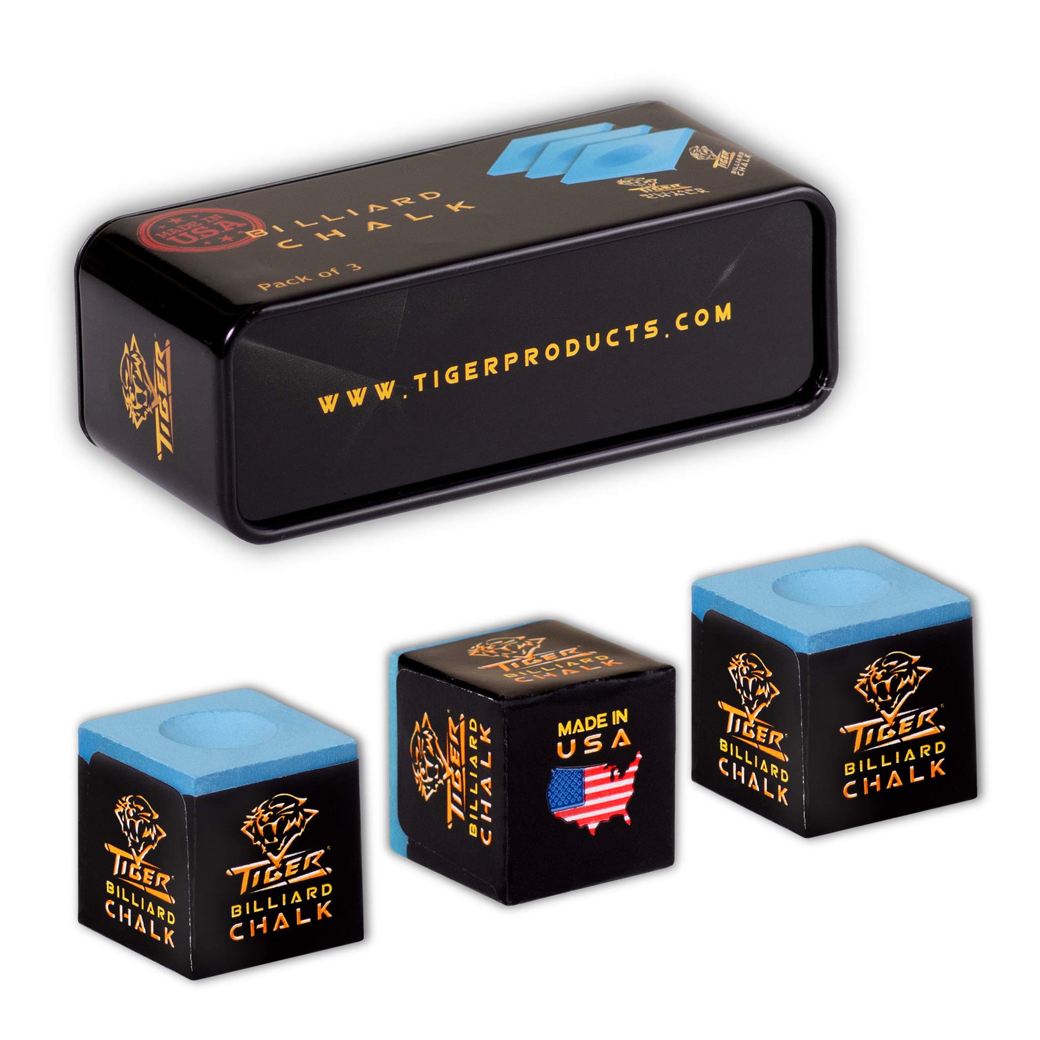 Premium Tiger Pool Cue Billiard Chalk - Blue (3-Pack) - Professional Pool Accessories for Smooth Shots & Improved Grip - Perfect for Home Game Rooms, Bars & Pool Halls