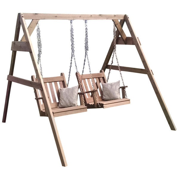 Premium Western Red Cedar 5ft A-Frame Swing Stand for 2 Chairs - Heavy Duty Outdoor Swing Set with Hangers Included - Perfect for Backyard, Garden, and Patio Relaxation
