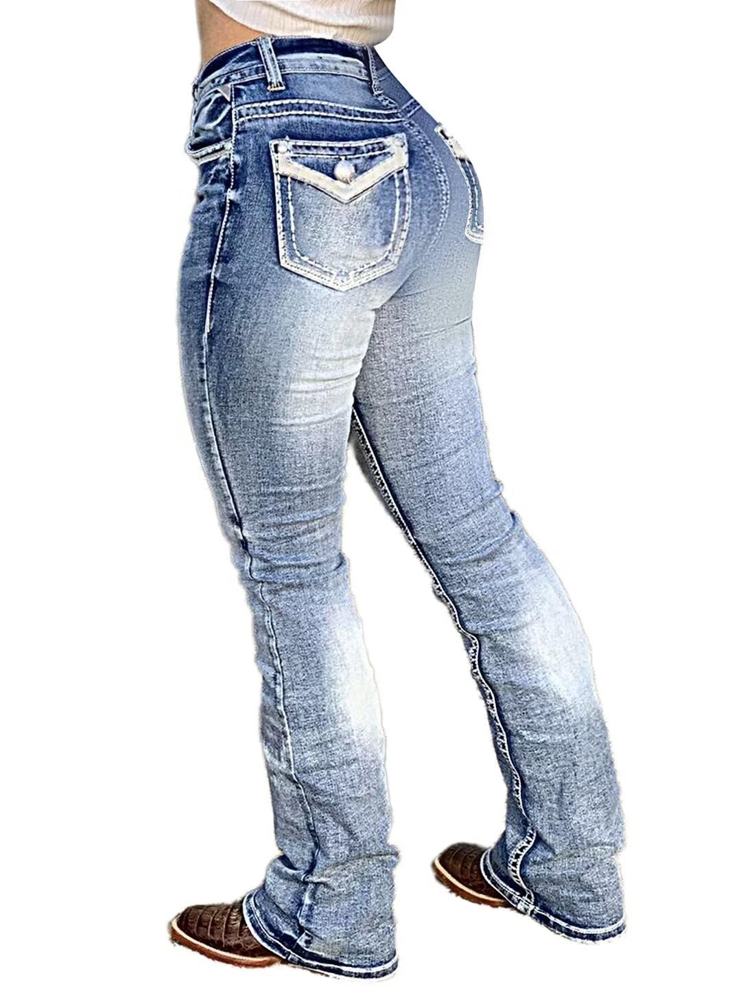 Flamingals Women's Boot Cut Stretch Jeans - Butt Lifting & Tummy Control Denim Pants for Casual Wear, Night Out & Everyday Comfort