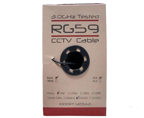 High-Quality RG59 Coaxial Cable - 20 AWG Bare Copper with 95% Braid Shielding (1000ft, Black) for CCTV, Security Systems & Home Theater Installations