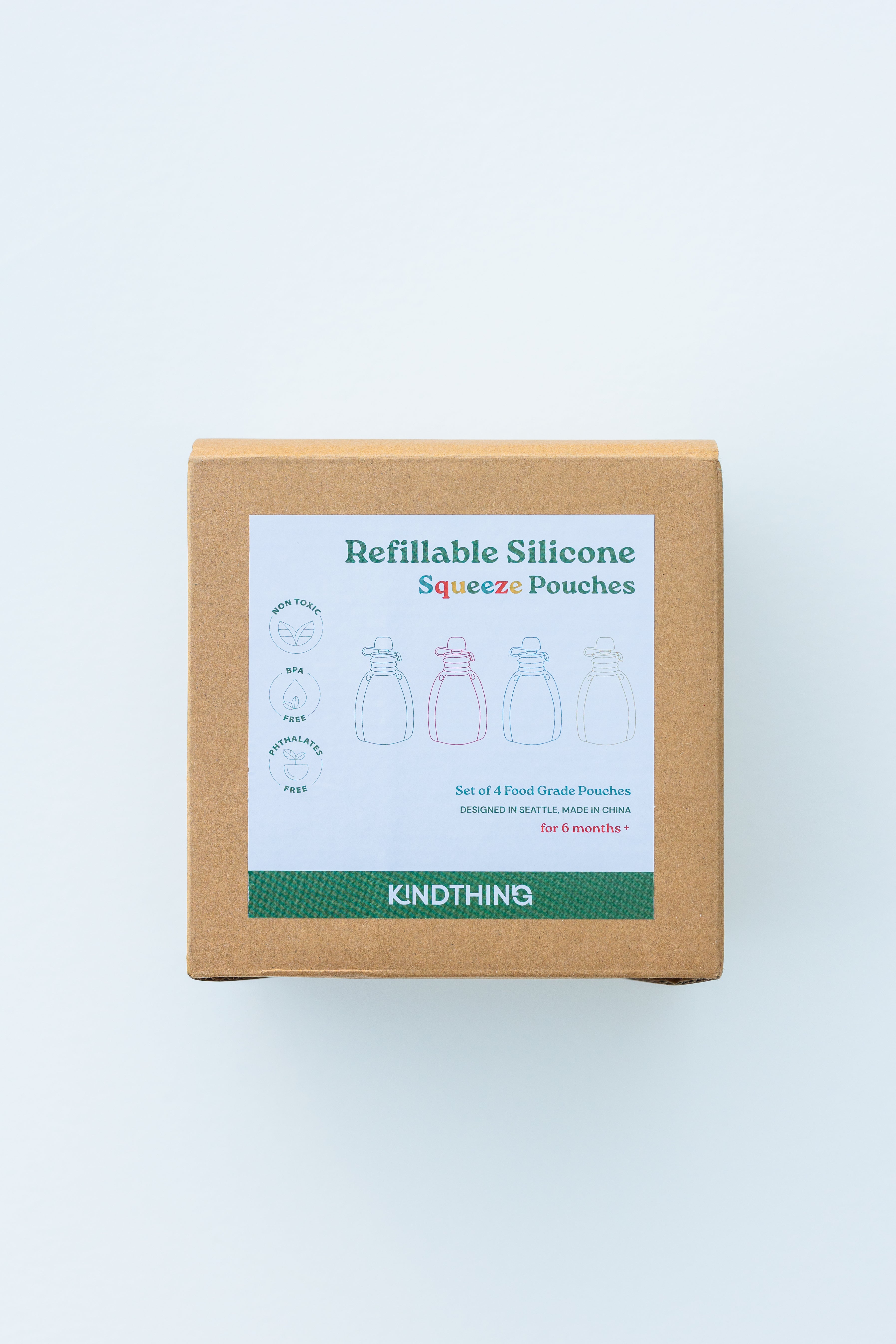 Reusable Silicone Food Pouches for Baby & Kids - BPA Free Squeeze Pouch Set of 4 - Perfect for Purees, Yogurt, Applesauce & Smoothies On-The-Go