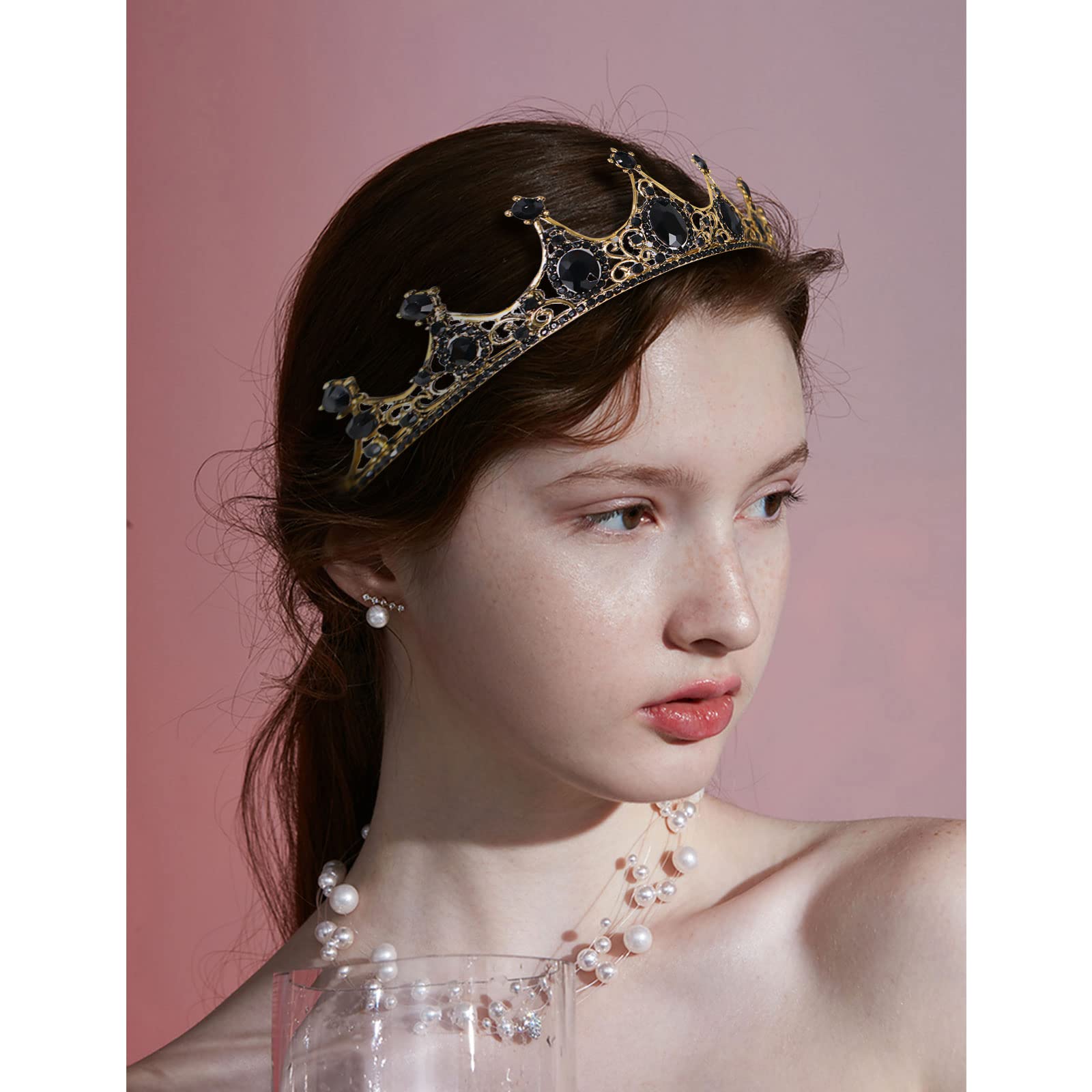 Elegant Black Baroque Crystal Crown Tiara - Gothic Style Wedding & Bridal Headpiece with Rhinestones for Women | Perfect for Weddings, Proms, Cosplay & Special Occasions | Royalty-Themed Parties, Renaissance Fairs & Costume Events