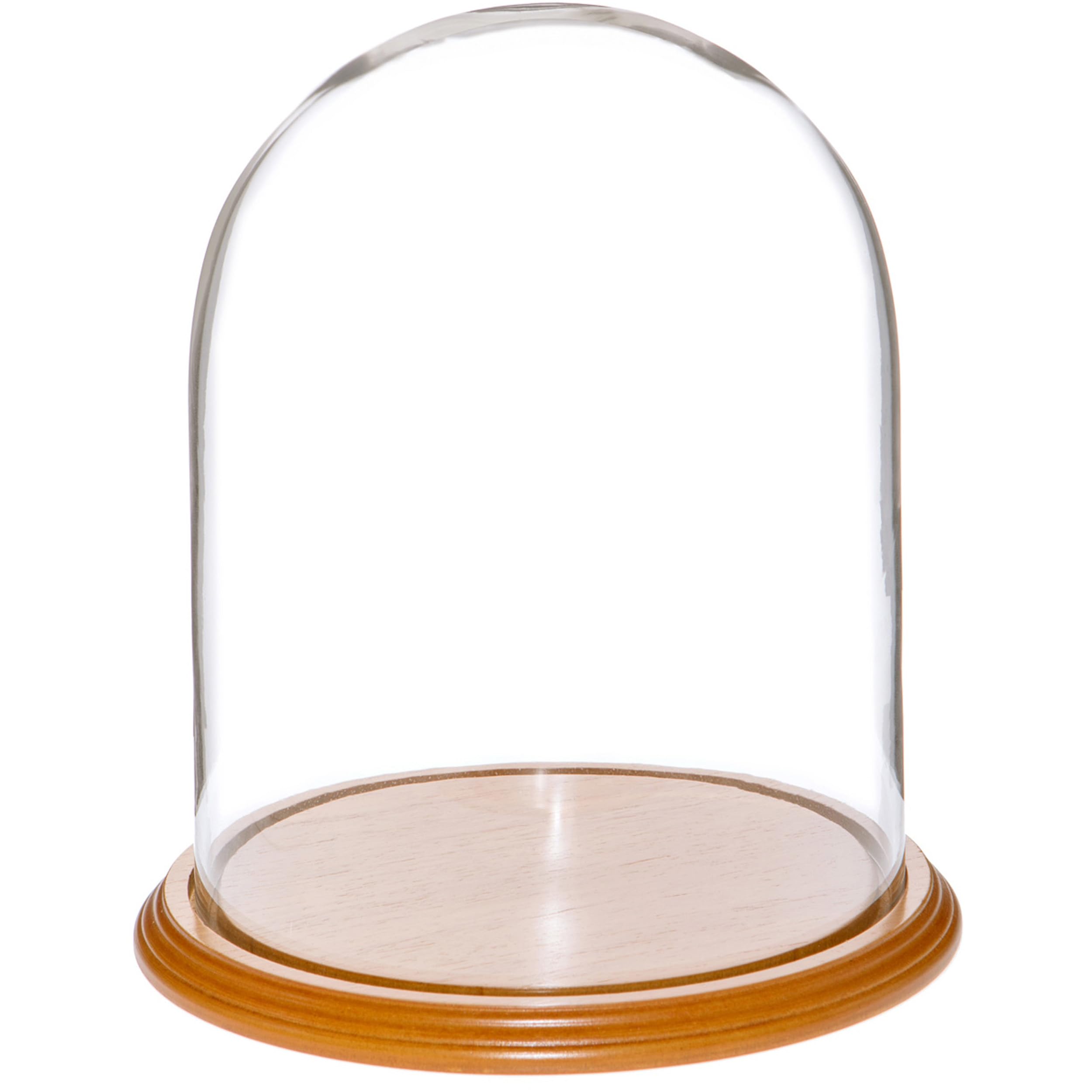 8x10.25 Inch Glass Display Dome Cloche with Oak Veneer Base - Perfect for Showcasing Collectibles, Wedding Cake Toppers & Home Decor