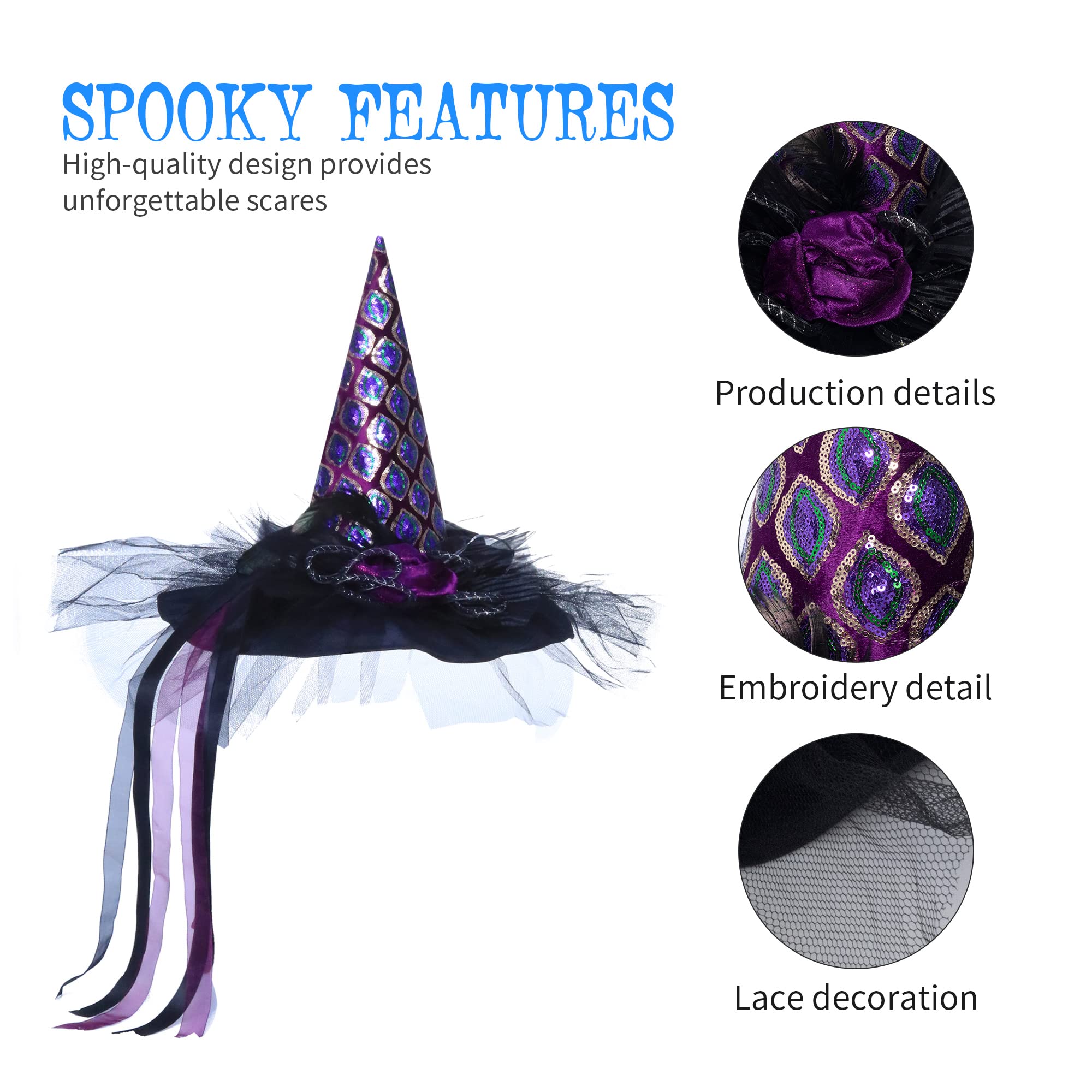 LED Light Up Witch Hat for Women - Black Halloween Steeple Top Hat with Built-in Lamp | Perfect for Halloween Parties, Cosplay & Themed Events