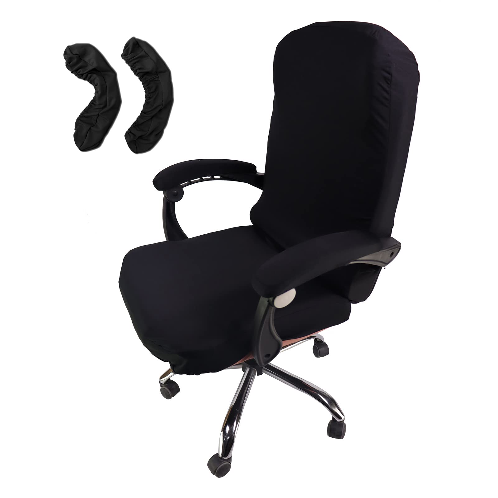 WOMACO Stretch Office Chair Cover with Armrest Covers - Universal Computer & Boss Chair Slipcover - Modern Minimalist Style High Back Chair Protector (Black, Large) - Perfect for Home Office, Conference Rooms & Workspaces