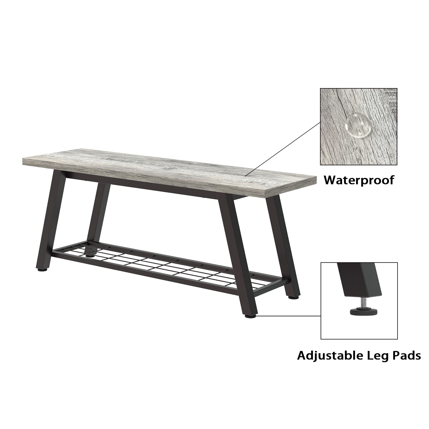 Rustic Grey Storage Bench - Industrial Wooden & Metal Entryway Shoe Organizer, Long Hallway Seat for Bedroom, Farmhouse Style | Perfect for Small Spaces, Mudroom, Living Room & Home Decor