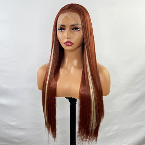 Natural-Looking Synthetic Lace Front Wig with Blonde Highlights - Perfect for Cosplay, Daily Wear & Special Occasions