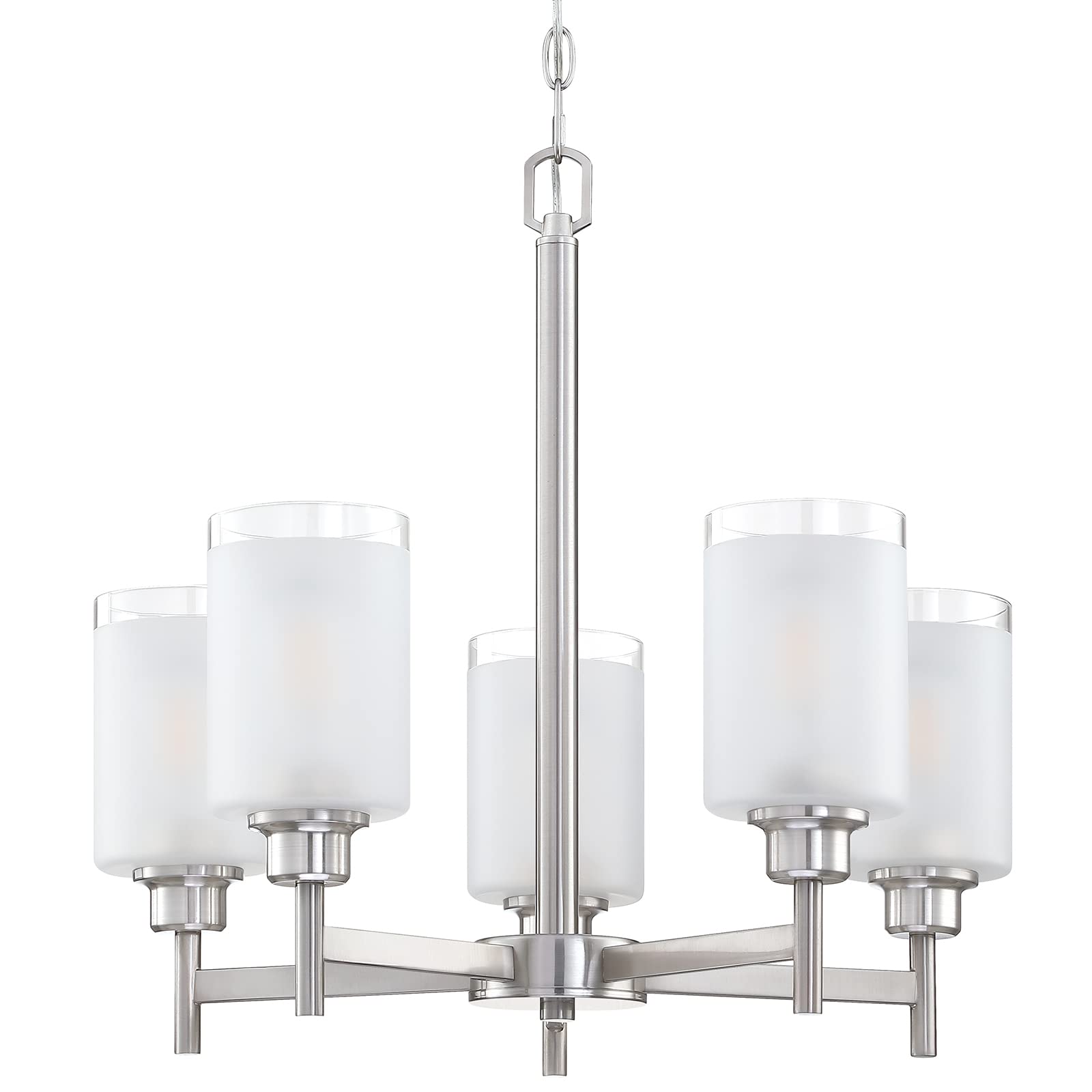 Doraimi 5-Light Chandelier Brushed Nickel Finish, Classic Crystal Ceiling Light Fixture with Frosted Glass Shades - Elegant Dining Room Lighting for Kitchen Island, Meeting Room, Bedroom, and Living Room Over Table