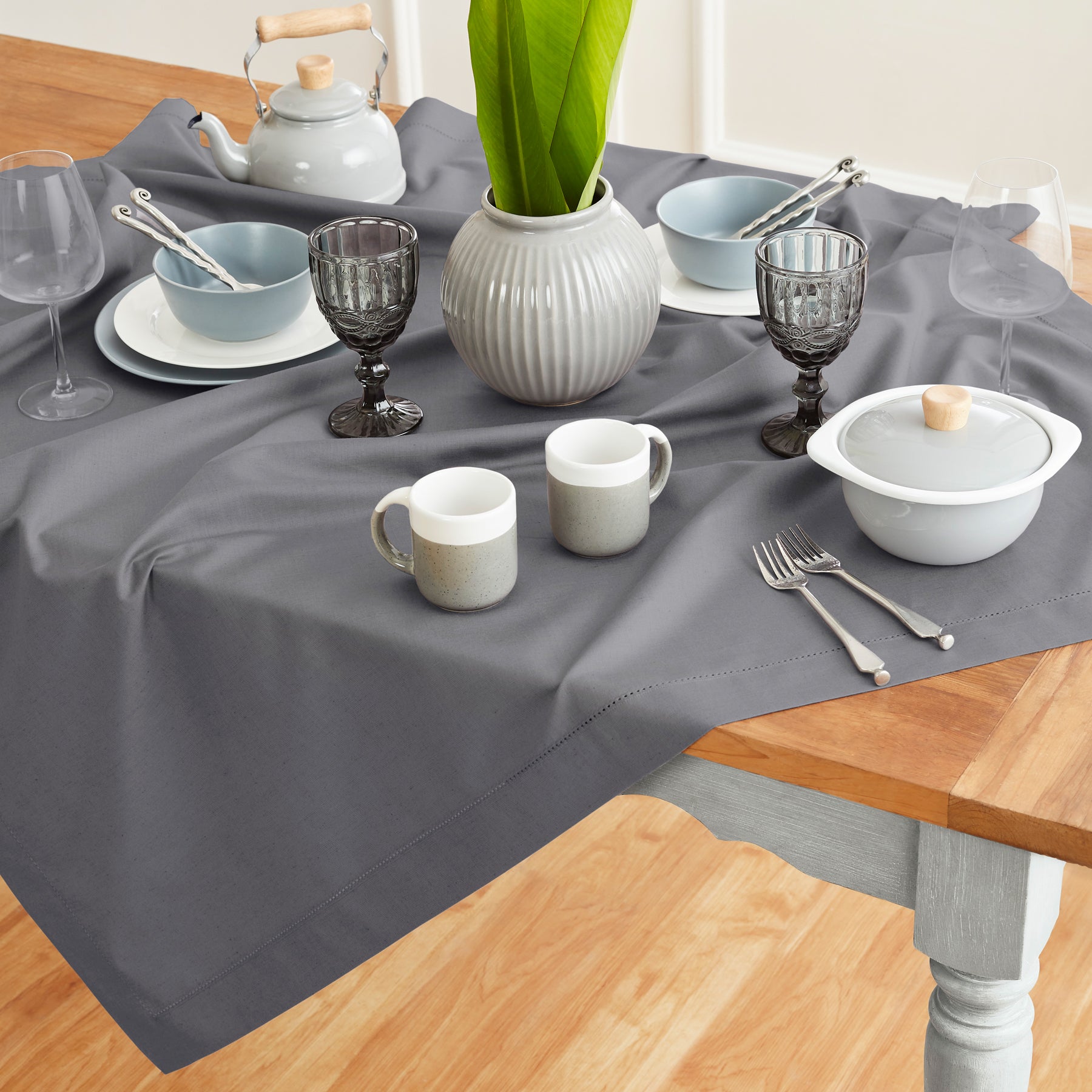 Premium Cotton Linen Hemstitch Table Throw - Elegant Decorative Table Runner for Dining Room, Wedding, Party & Home Decor
