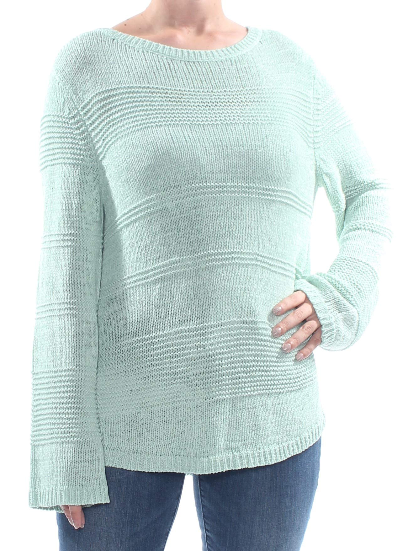 Style & Co. Women's Crochet Pattern Pullover Sweater - Green L | Boho Chic Knit Top for Casual Wear & Fall Fashion | Perfect for Office, Date Night & Weekend Outfits