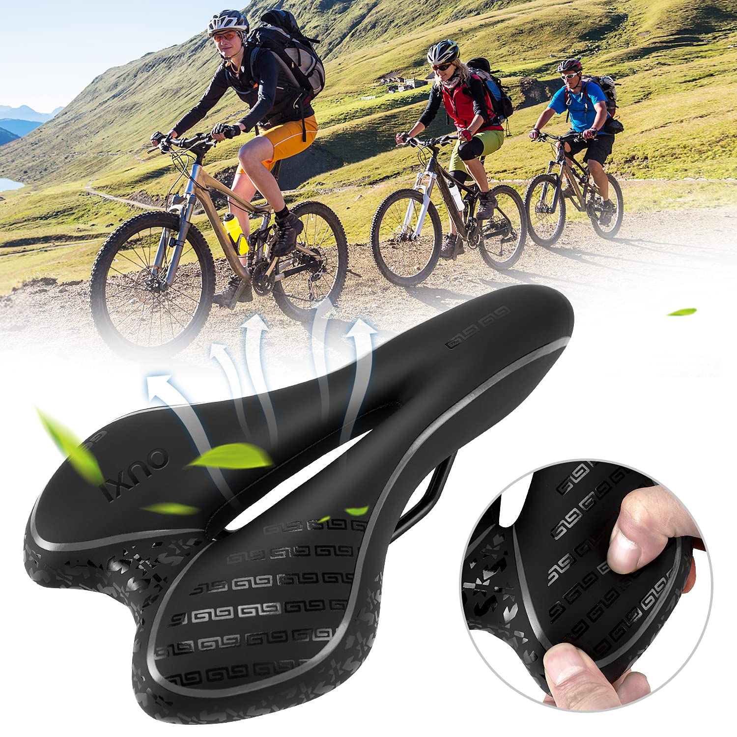 OUXI Comfort Bike Seat - Soft Gel Padded Bicycle Saddle with Shock Absorption & Waterproof Cover for MTB, Road & Exercise Bikes - Perfect for Men, Women & Long Rides