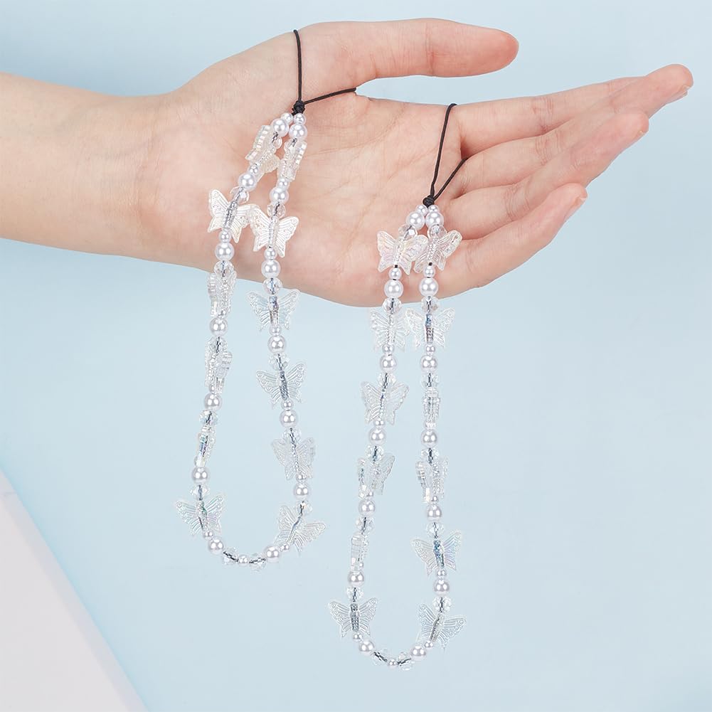 WADORN 2-Pack Acrylic Butterfly Phone Straps - 8.2 Inch Handmade Beaded Lanyard with Transparent Pendant for iPhone, Samsung, Keys, Purse & Camera Bag - Cute Accessory for Women, Girls, Teens (Perfect for Everyday Use, Gifts & Fashion Accessories)