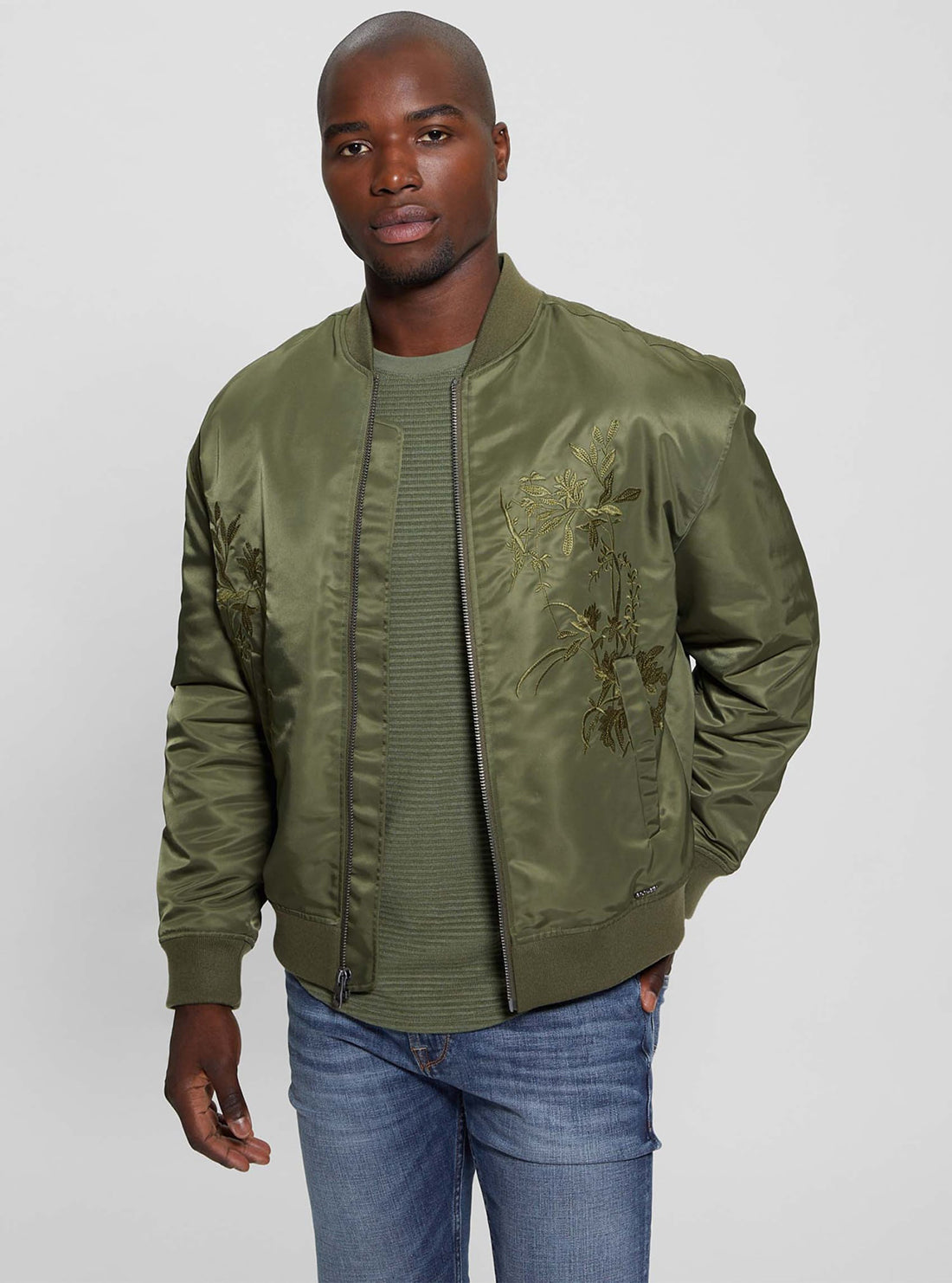 Green Twill Hawk Bomber Jacket for Men - Vintage Military Style Lightweight Windbreaker - Perfect for Casual Wear, Outdoor Adventures & Street Fashion
