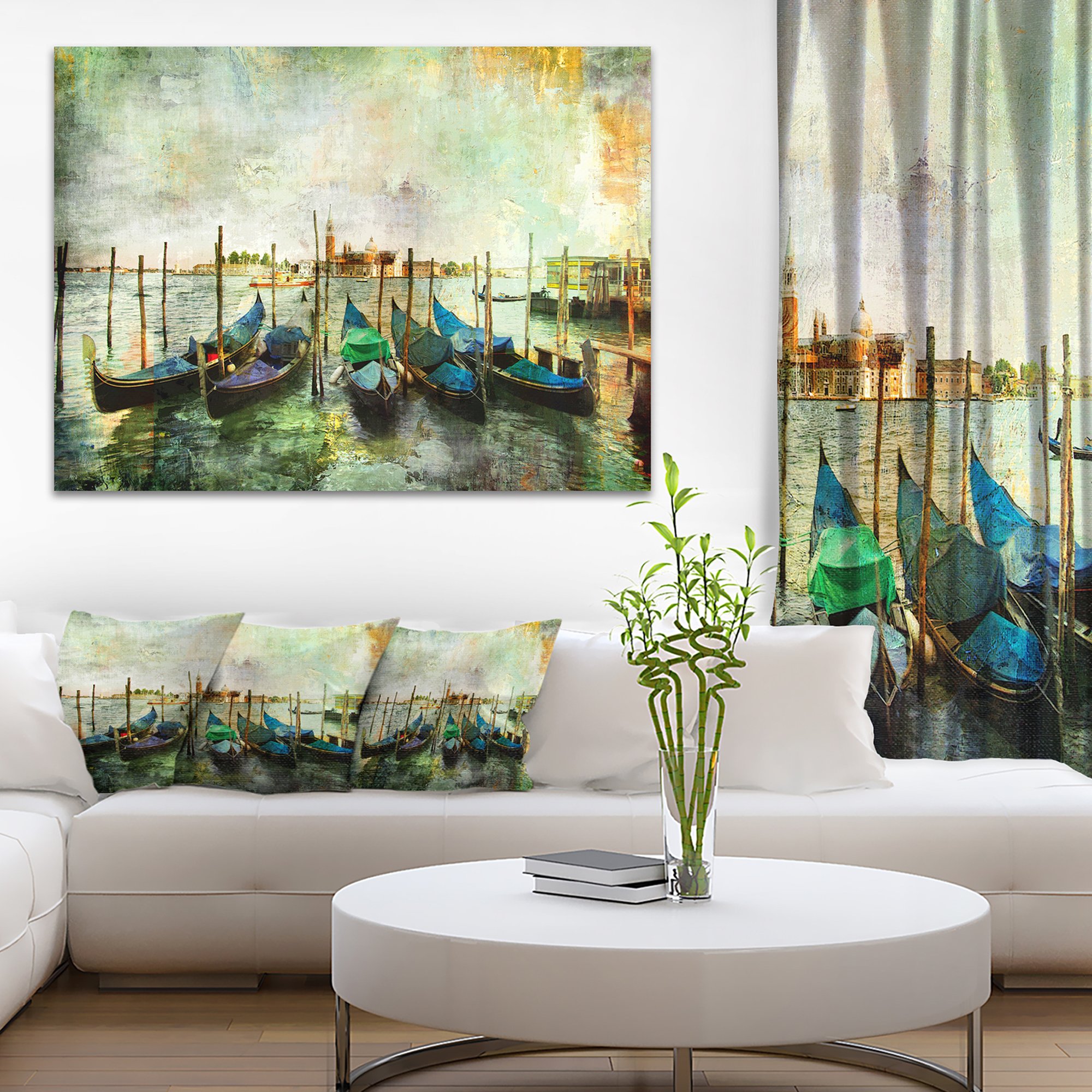 Venetian Gondolas Landscape Painting - High Quality Canvas Print Wall Art for Living Room, Bedroom & Office Decor