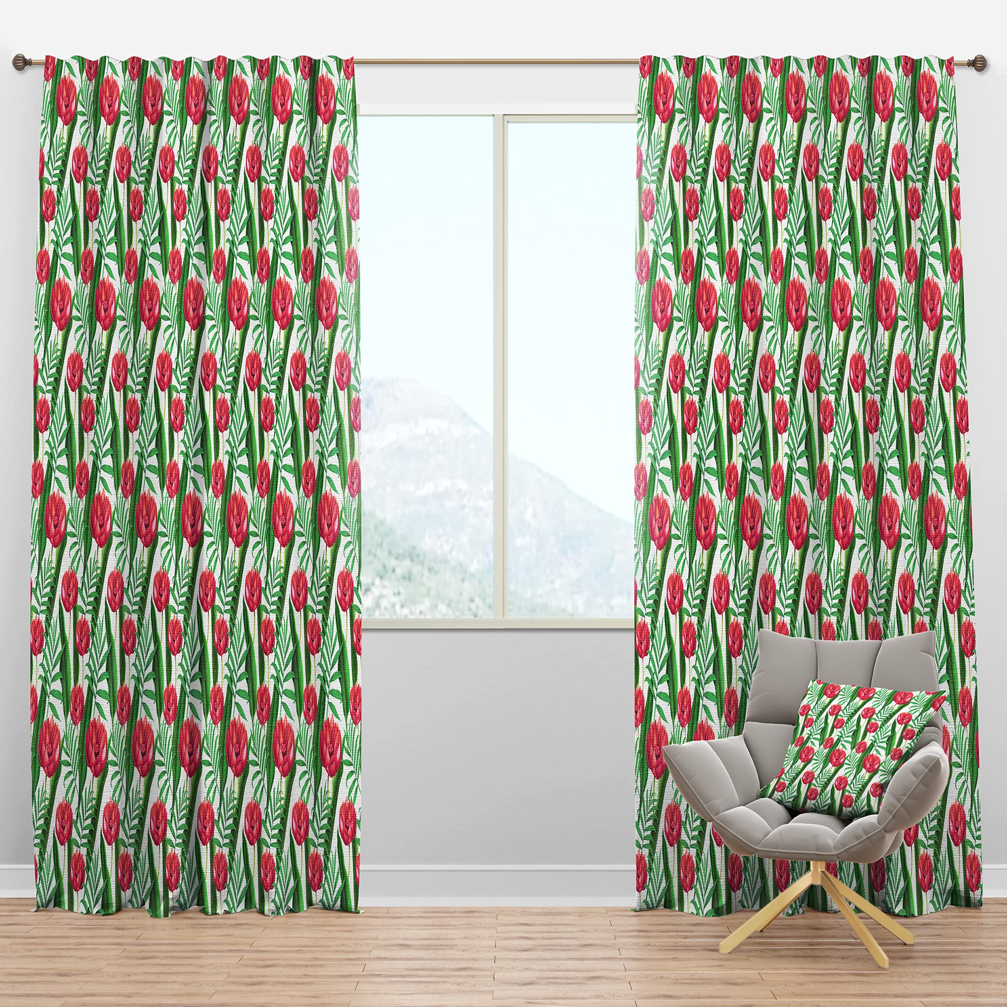 DesignQ Blackout Curtains 'Red Tropical Flowers' - Thermal Insulated Single Panel (52x90 inches) for Bedroom & Living Room - Perfect for Light Blocking, Privacy & Energy Savings