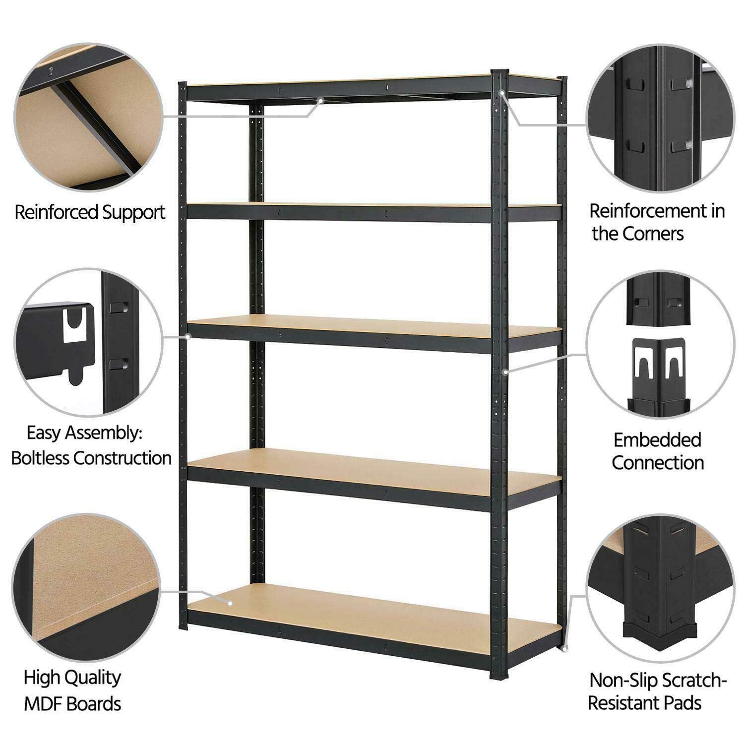 5-Tier Heavy Duty Adjustable Boltless Metal Garage Shelving Unit - 59