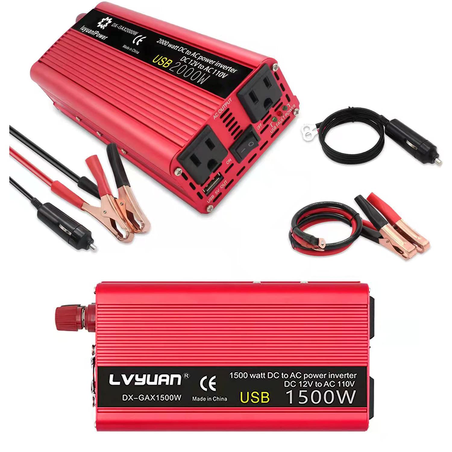 2000W Car Power Inverter 12V to 110V with Dual AC Outlets - Heavy Duty RV Power Converter for Laptops, CPAP, TVs - Portable Car Outlet Adapter for Road Trips & Camping