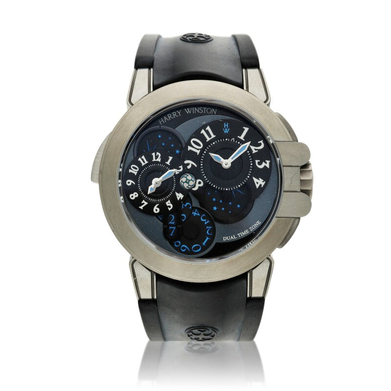 Harry Winston Ocean Dual Time 18K White Gold Men's Watch - Luxury Swiss Automatic Watch for Business Travelers & Global Professionals