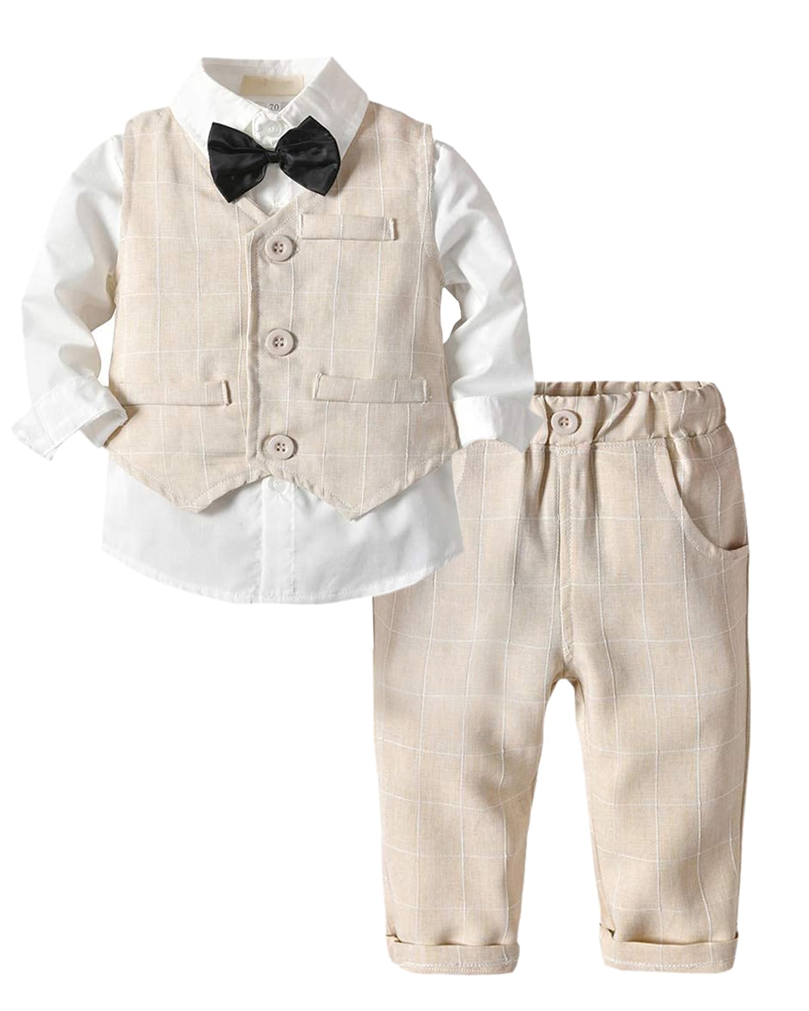 ARTMINE Toddler Boys Formal Suit Set - Wedding Dress Shirt, Bow Tie, Vest & Pants for Special Occasions | Perfect for Weddings, Parties & Family Photos