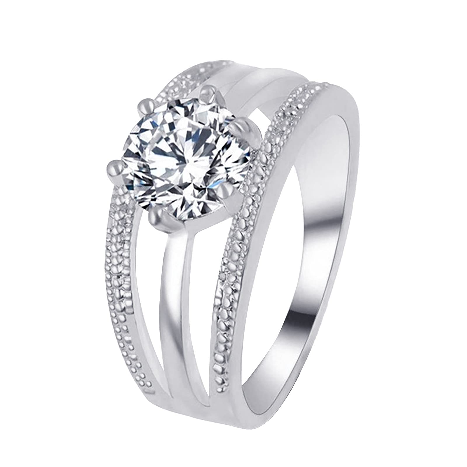 6 Prong Multi-Layer Diamond Ring in Sterling Silver - Full Diamond Band, Trendy Hollow Carved Fashion Ring for Women (Size 8, Color A) - Perfect for Weddings, Anniversaries & Special Occasions