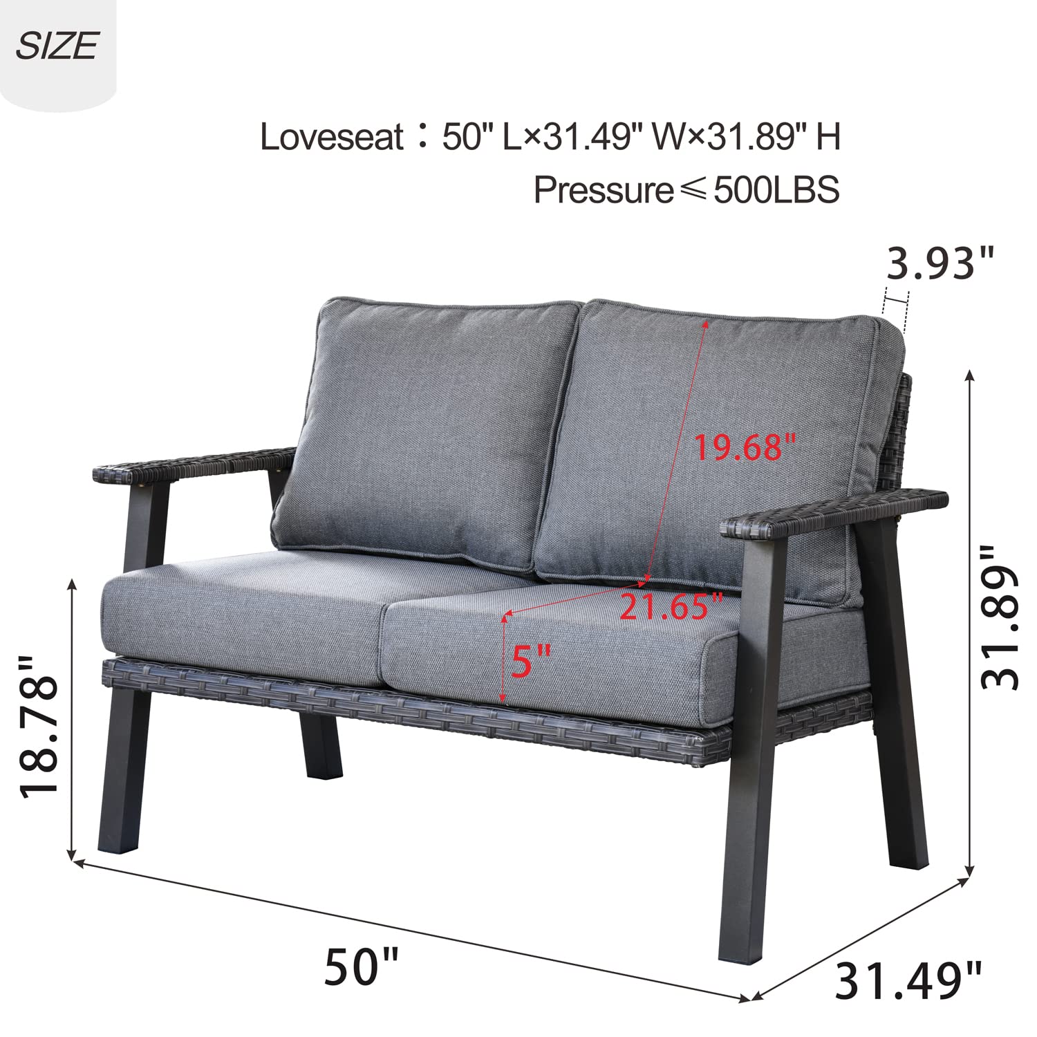 Ovios Patio Furniture 2-Seat Loveseat - All-Weather Wicker Rattan Outdoor Sofa with Thick Comfortable Cushions, High Back Design - Perfect for Garden, Backyard, Porch & Poolside (Dark Grey)