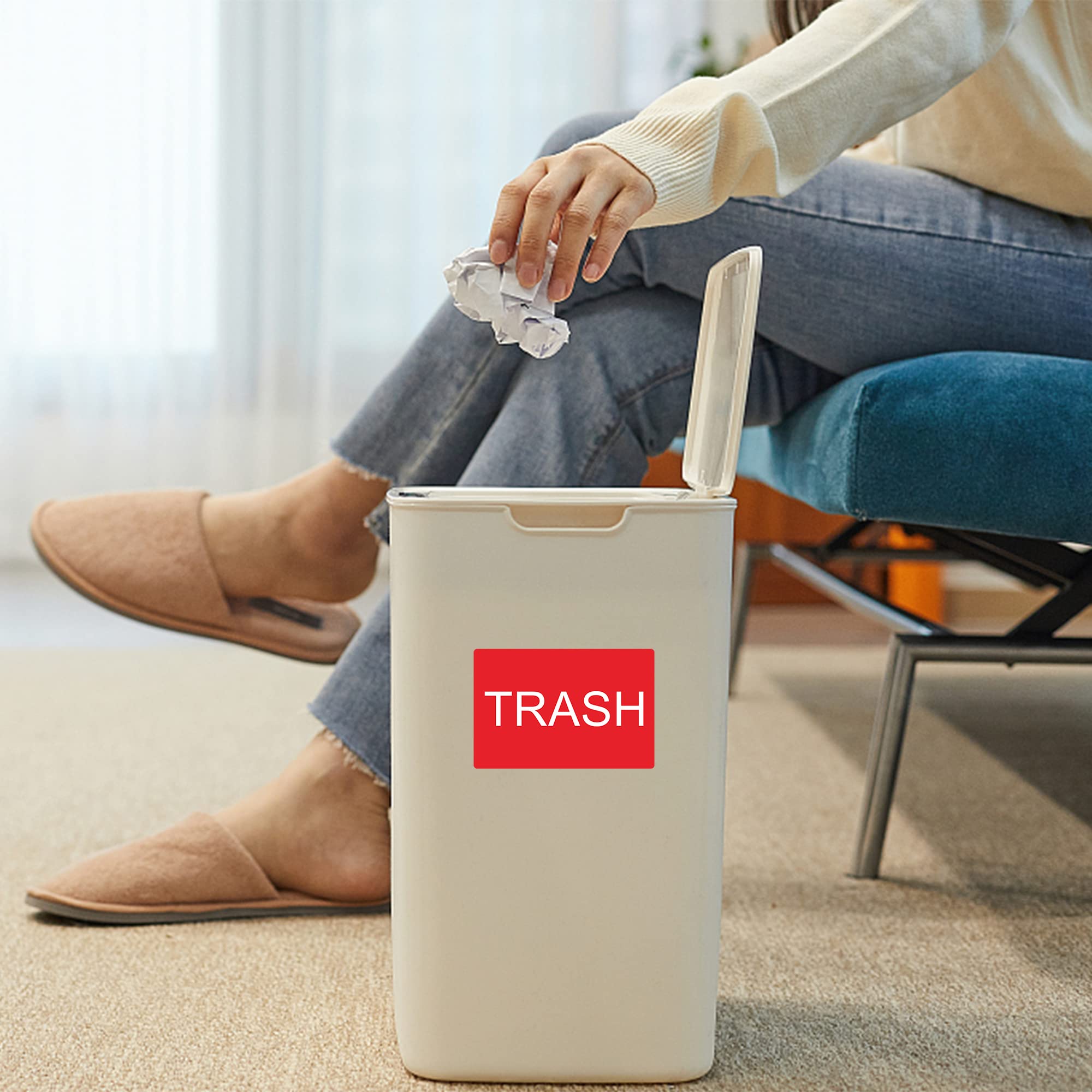 2×3 Inch Disposal & Trash Can Stickers - 300 Adhesive Labels Per Roll, Large Red Background with White Text | Perfect for Waste Bins, Recycling Containers & Office Organization