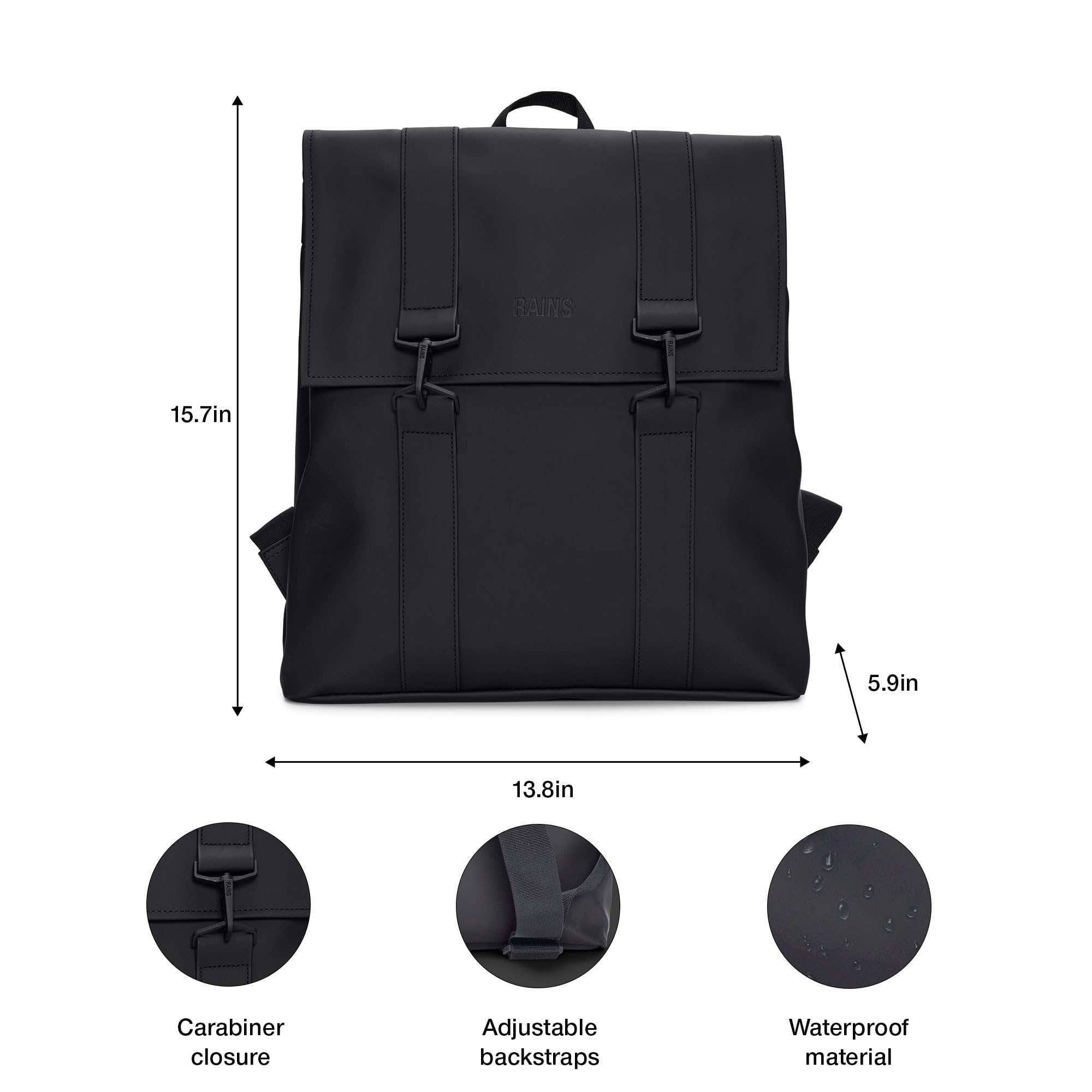 RAINS MSN Bag - Waterproof Crossbody Bag for Women & Men - Stylish & Durable Travel Essentials - Perfect for Commuting, Work & Outdoor Adventures (Black)