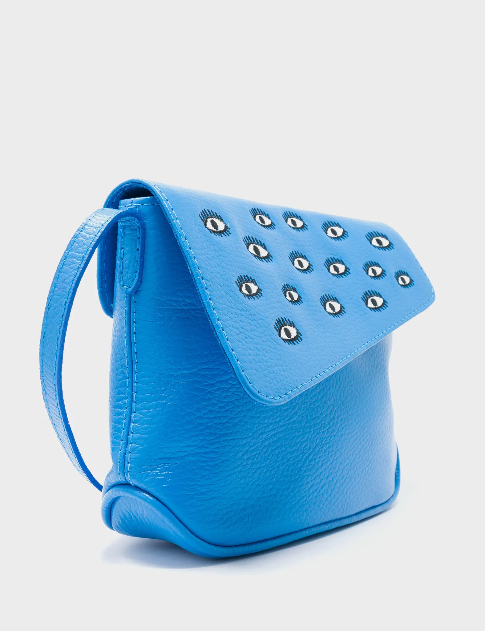 Bruno Mini Crossbody Bag - Ibiza Blue Genuine Leather with All Over Eyes Embroidery | Perfect for Travel, Shopping & Everyday Use