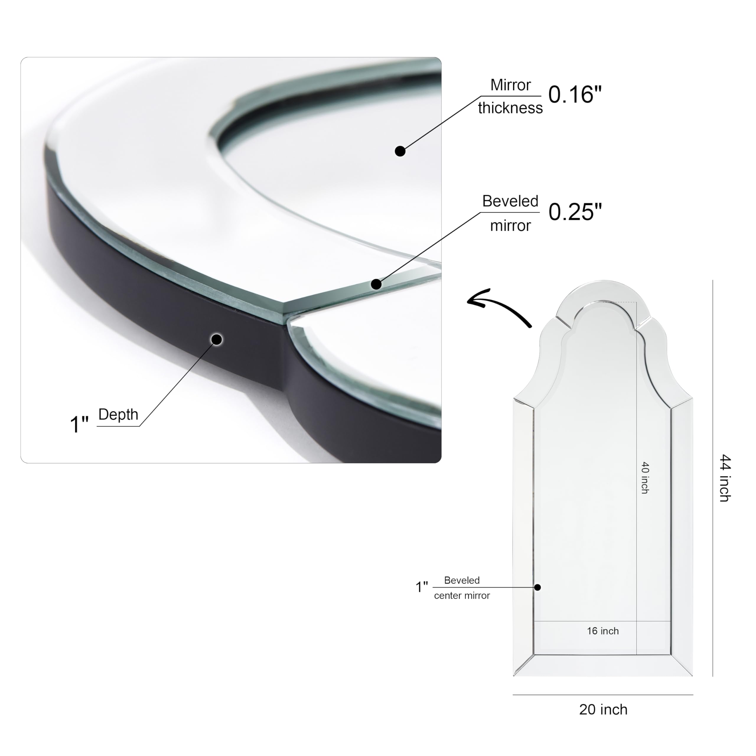 Empire Art Direct Elegant Arch Beveled Wall Mirror - 1