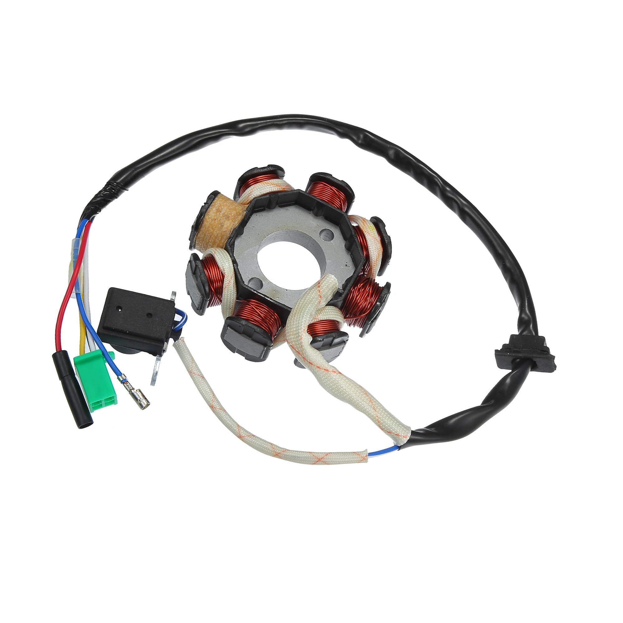 Motoforti Universal 5-Wire 8-Pole AC Magneto Stator Plate Ignition Coil for Motorcycle - Durable Metal & Plastic Construction - Black - Perfect for Motorcycle Engine Repair & Maintenance