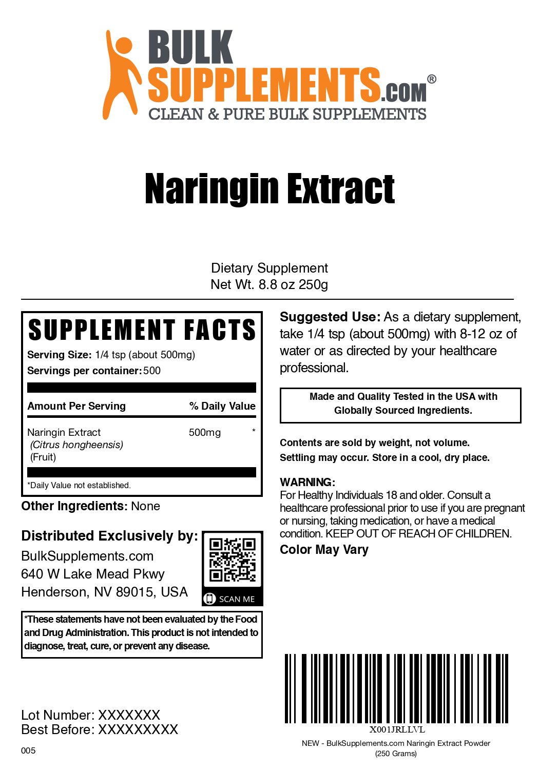 Naringin Extract Powder - 100% Pure Grapefruit Bioflavonoid Supplement for Immune Support & Antioxidant Benefits | Ideal for Smoothies, Teas, and Health Drinks