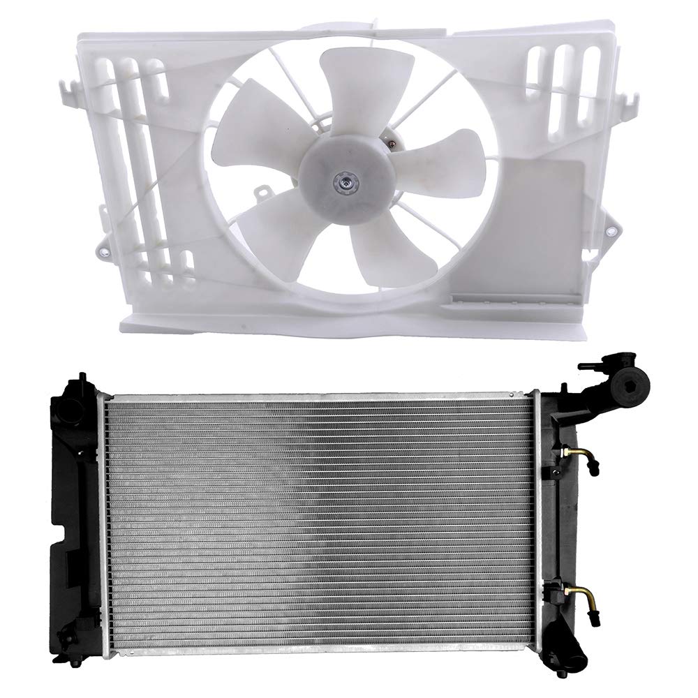 SCITOO 620-546 Cooling Fan & 2428 Radiator Kit - Compatible with 2003-2008 Pontiac Vibe 1.8L, 2003-2008 Toyota Corolla 1.8L & Matrix 1.8L - Engine Cooling System Replacement for Better Performance in Hot Weather & Heavy Traffic