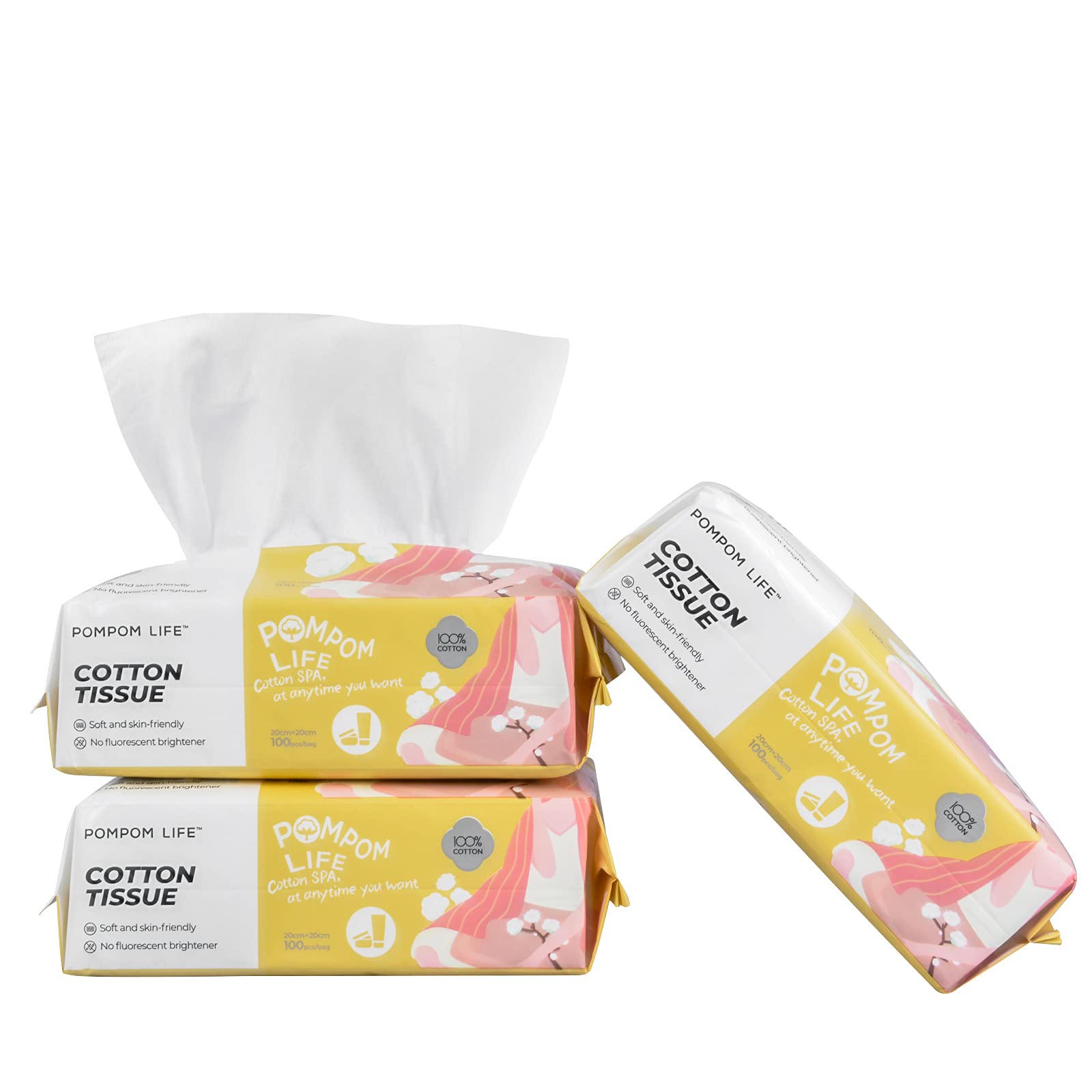 POMPOM LIFE Soft Face Towels 300pcs - Lint Free Makeup & Baby Wipes for Skin Care, Travel & Home Use