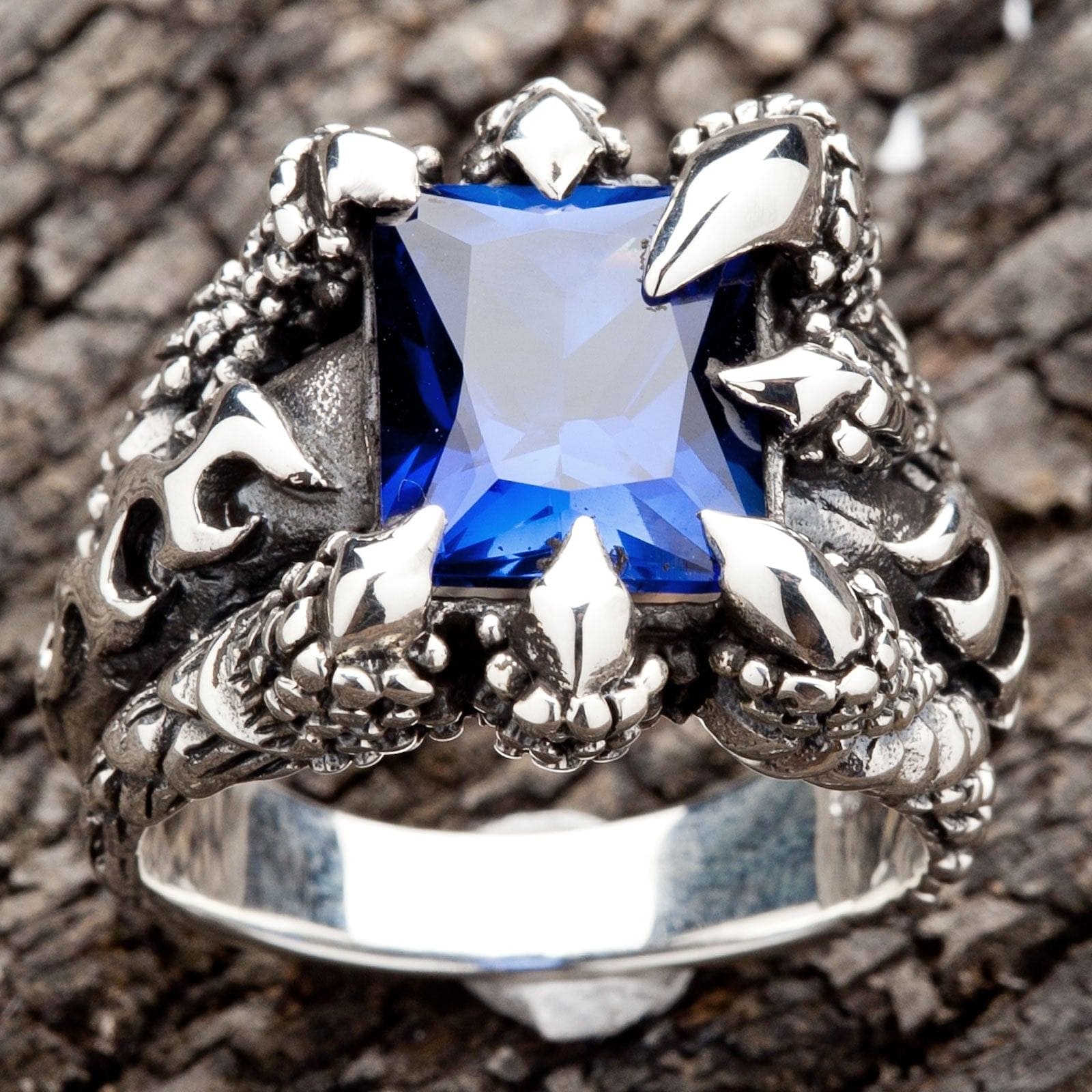 Blue Sapphire Claw Sterling Silver Men's Gothic Ring for Punk Fashion & Alternative Style - Perfect for Weddings, Parties & Gothic Outfits