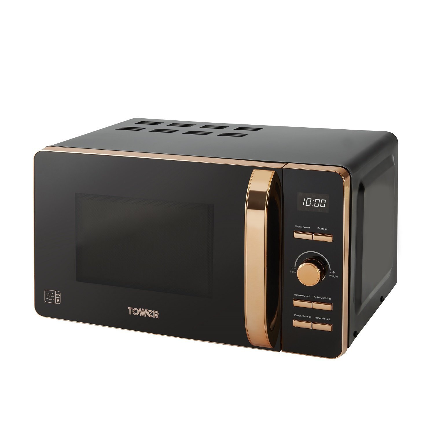 T24021 Digital Microwave Oven - 20L, 800W, 60-Minute Timer, 8 Auto Cook Presets, Black & Rose Gold - Perfect for Small Kitchens, Dorm Rooms & Office Break Areas