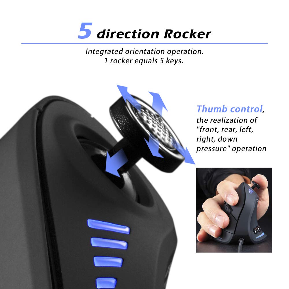 Zelotes Wired Gaming Mouse with Joystick - 10000 DPI, 11 Programmable Buttons, RGB Lighting, Ergonomic Vertical Design for PC, Mac, Laptop - Perfect for FPS, MMO Gaming & Office Work (Black)