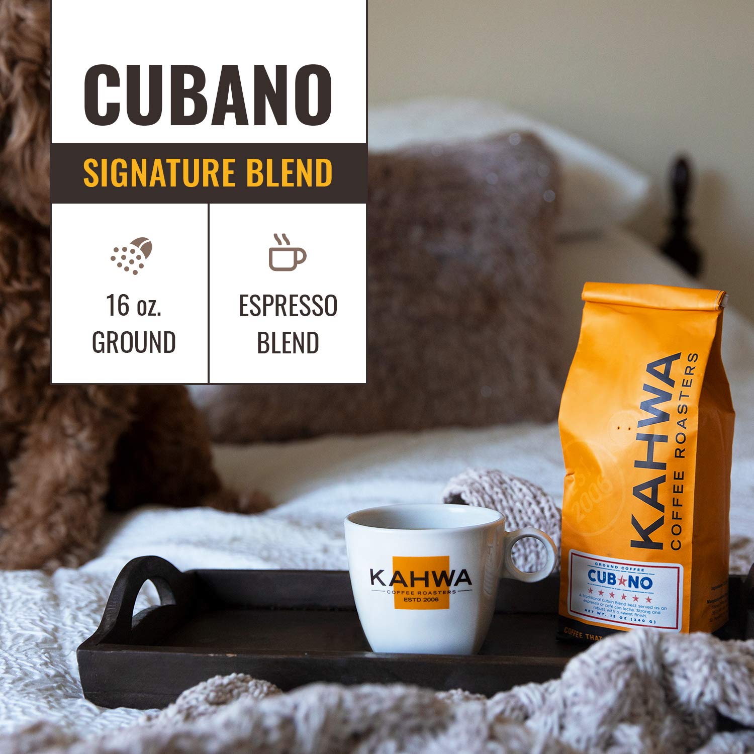 **Kahwa Cuban Coffee Grounds - Cubano Dark Roast Espresso Blend (1 lb Bag) - Rich & Bold Flavor for Espresso, Drip Coffee & Cold Brew**