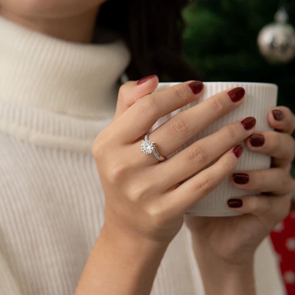 10K Rose Gold Moissanite Engagement Ring for Women - Infinity Side Stones, 4 Prong Setting, Anniversary & Wedding Band with Free Engraving - Perfect for Proposals, Weddings & Special Occasions