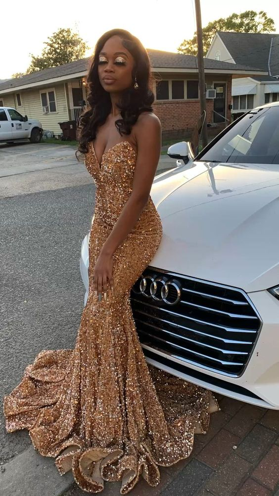 Elegant Champagne Sequin Mermaid Long Prom Dress J2698 - Perfect for Homecoming, Formal Dances & Special Occasions