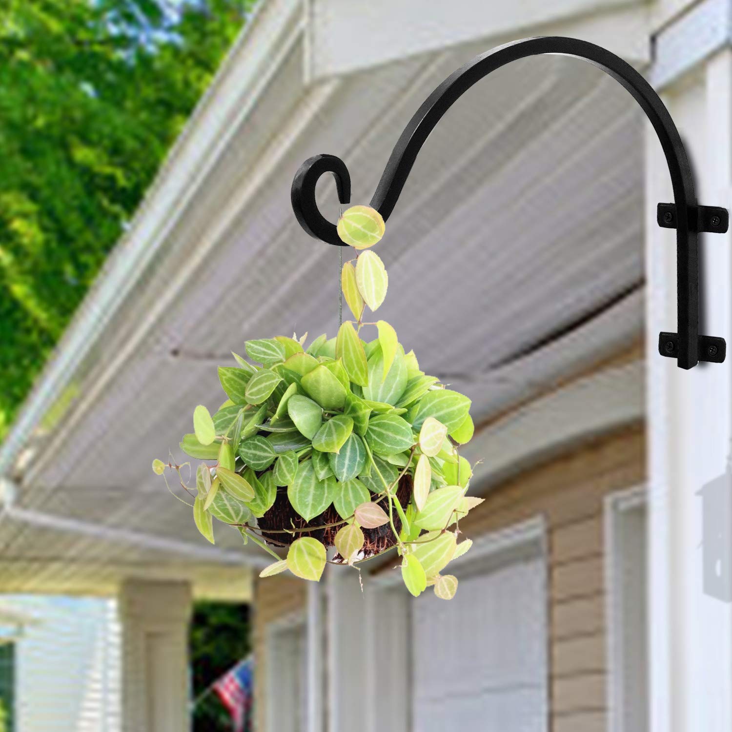 16 Inch Black Heavy Duty Iron Plant Hook - Rust-Resistant Outdoor Hanging Basket Hook with Screws Included for Plants, Lanterns & Wind Chimes - Perfect for Garden, Patio, Balcony and Porch Decor