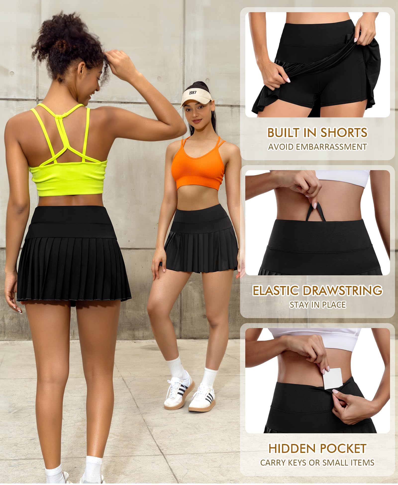 JoyGirl Women's Pleated Tennis Skirt with Built-in Shorts - Athletic Golf Skort for Running, Workout & Sports - Breathable High Waist Skirts with Pockets - Perfect for Tennis, Gym, Yoga & Casual Wear