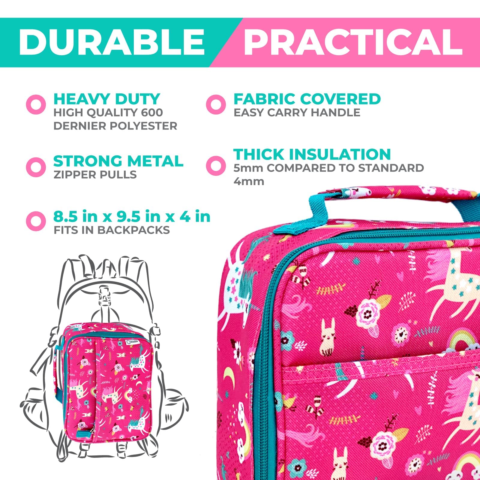 Insulated Bento Lunch Box for Kids with 5 Compartments, BPA-Free Removable Tray & Ice Pack - Unicorn Design for School, Daycare & Travel | Includes Water Bottle & Snack Container | Perfect for Preschoolers & Toddlers