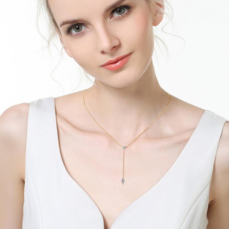 Exquisite Marquise Cut Moissanite Lariat Necklace - Premium 925 Sterling Silver Jewelry for Women - Perfect for Weddings, Anniversaries & Special Occasions