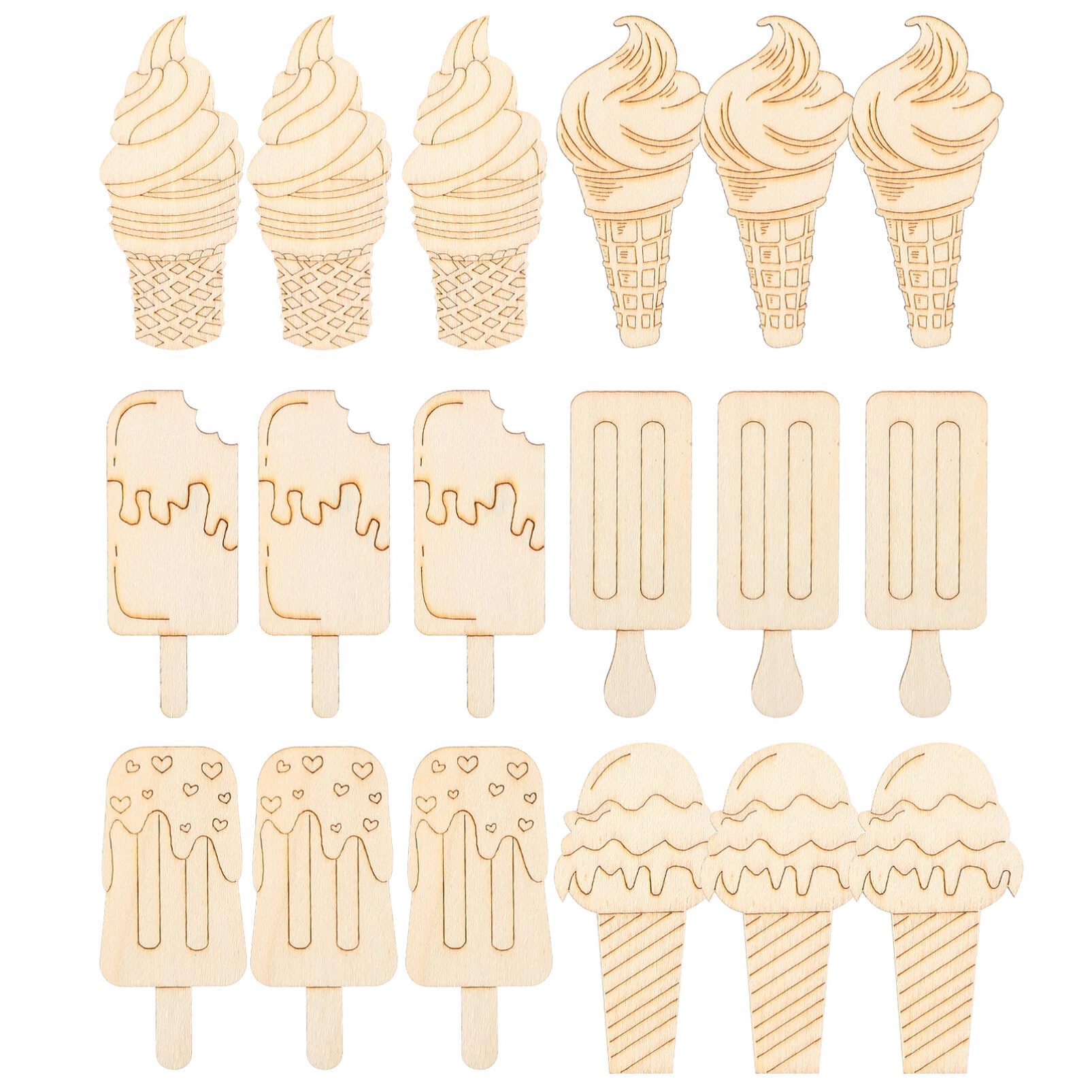 30pcs Unfinished Ice Cream Wood Cutouts for Kids Summer Crafts - DIY Art Painting, Decorations & Party Supplies - Perfect for Classroom Projects, Birthday Parties & Home Decor