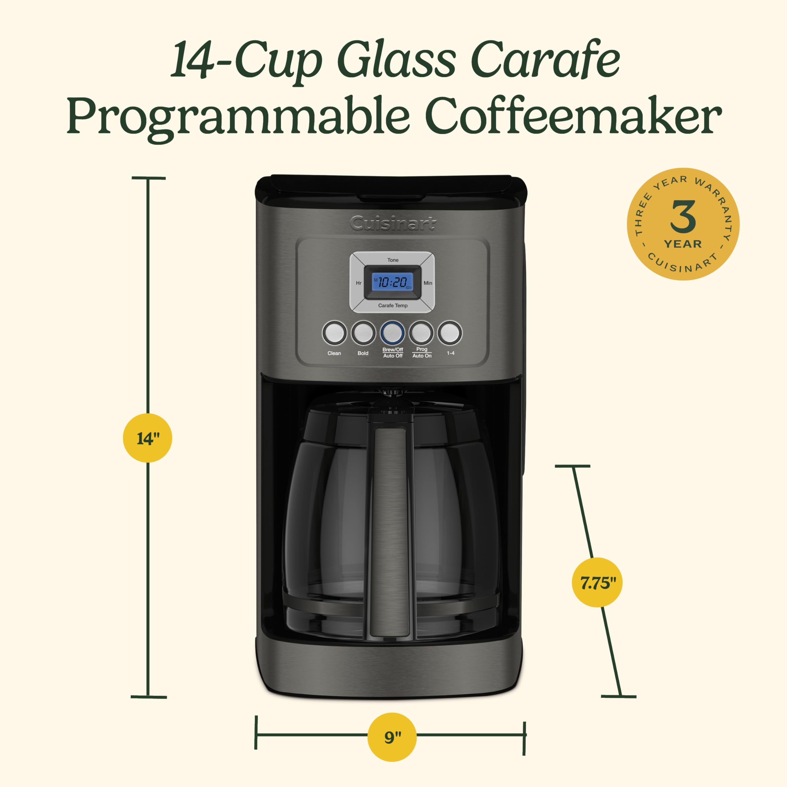 Cuisinart DCC-3200BKSP1 14-Cup Programmable Coffee Maker with PerfectTemp Technology - Black Stainless Steel - Adjustable Brew Strength & 1-4 Cup Setting - Ideal for Home, Office & Entertaining