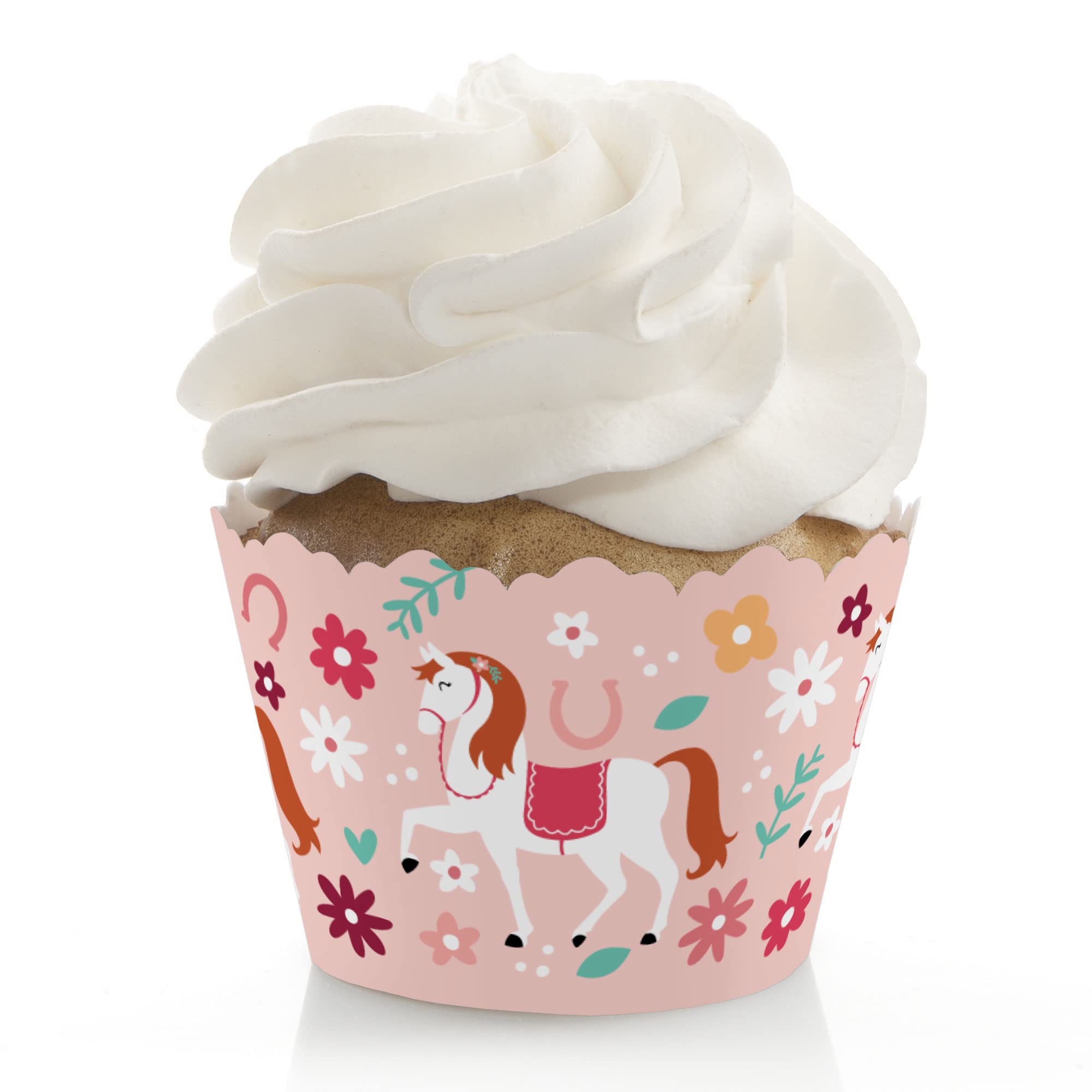 Big Dot of Happiness Run Wild Horses Pony Birthday Party Decorations - 12-Pack Cupcake Wrappers for Western Theme, Cowboy Party & Animal Lover Celebrations